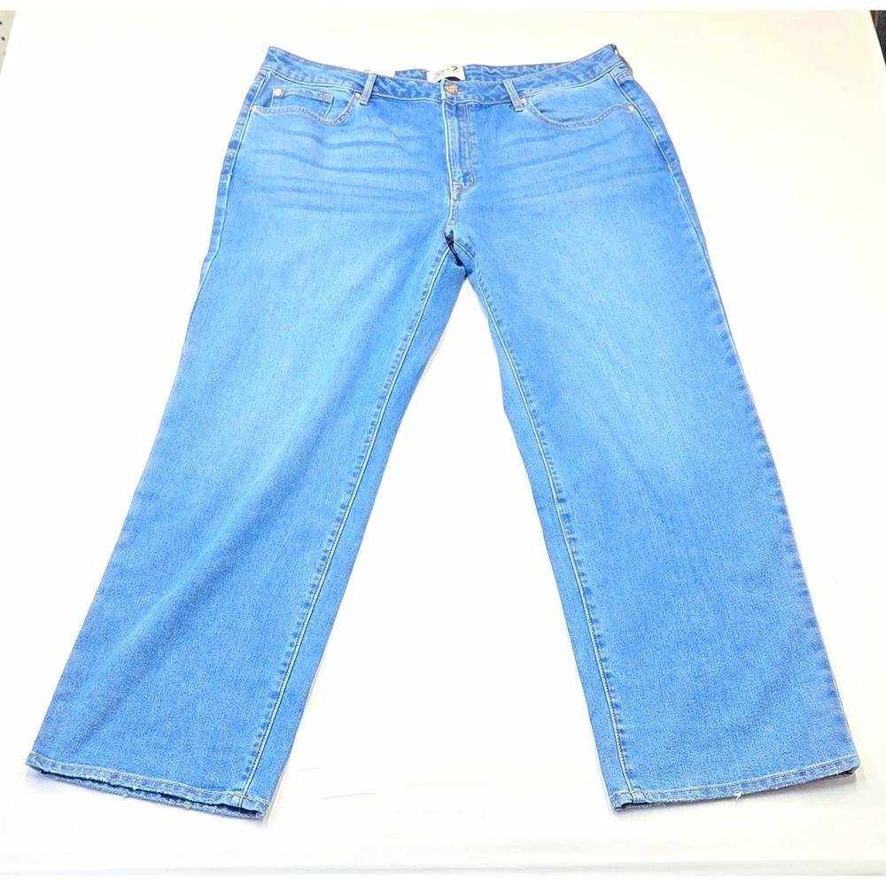 Seven7 Women's Straight Jeans Blue Light Wash High Rise Loose Size 16